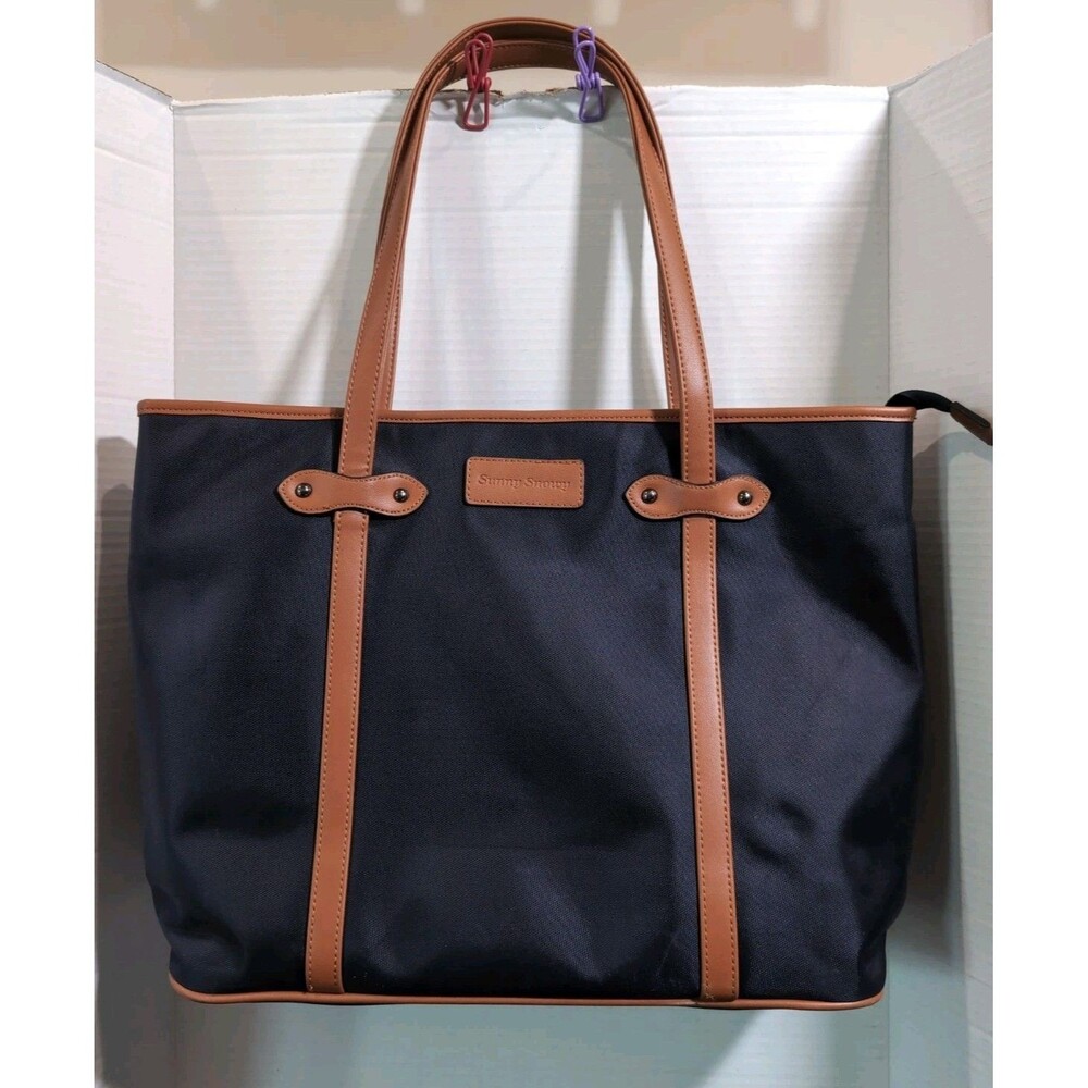 SUNNY SNOWY NAVY BLUE NYLON LAPTOP TOTE BAG WORK TRAVEL SCHOOL LARGE EUC